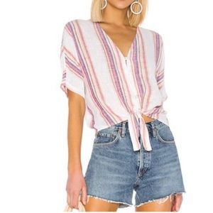 Rails pink stripe tie front short sleeve button down shirt blouse